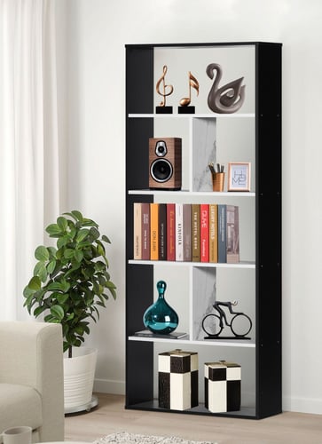 وحدة رفوف مفتوحة 5 دور , خشب ماليزي لون أسود وأبيض...