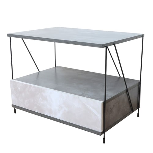 طاولة جانبية رفين ودرج - رمادي رخامي