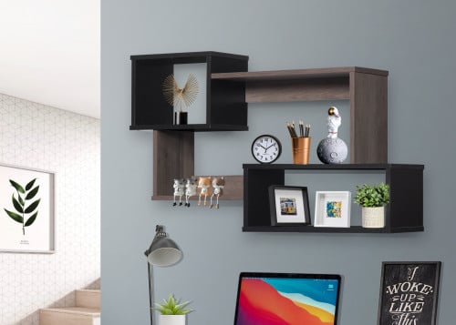 أرفف حائط متشابكة - بني غامق واسود