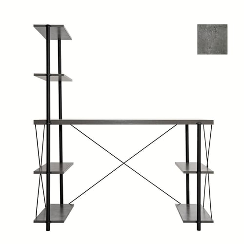 مكتب مع وحدة رفوف - رمادي