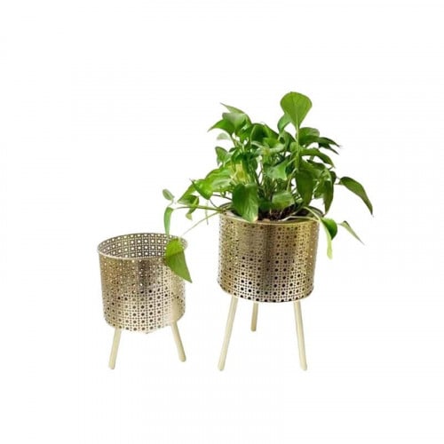 طقم مراكن ورد وأشجار الزينة إستيل مخرم 2 حبة ذهبي