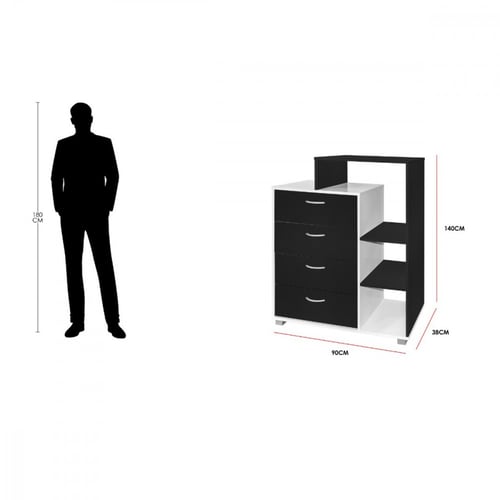 دولاب تنظيم خشب ماليزي 4 أدراج مع أرفف – لون أسود...