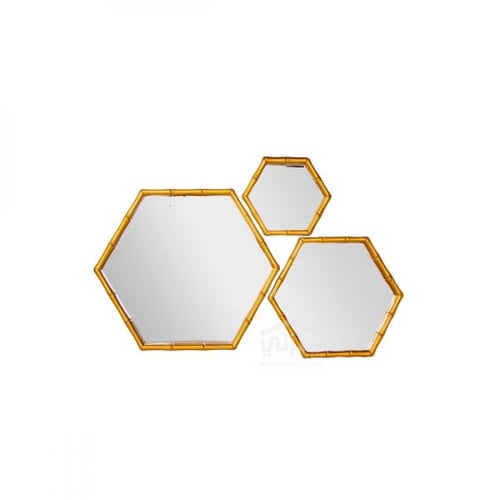 مجموعة من 3 قطع من مرايا الحائط بشكل سداسي وإطار ذ...