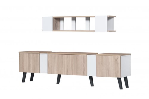 طاوله تلفزيون خشبية 3 درج مع ارفف جدار خشب ماليزي...