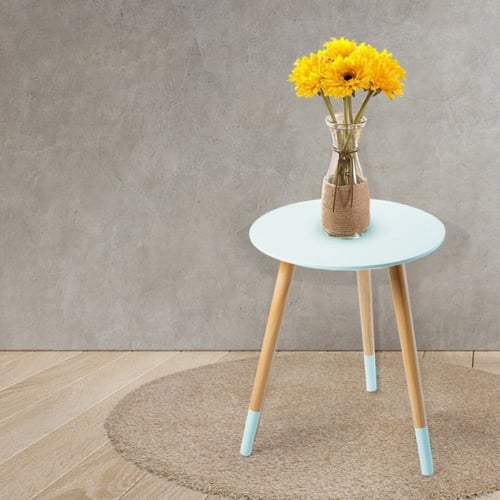 طاولات خشب جانبية مستديرة 3 قطع – لون تيفاني