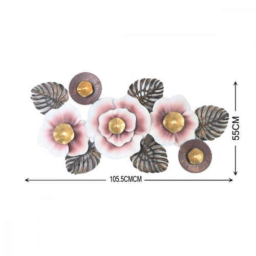 ديكور حائط معدني بتصميم ورود مع أوراق الشجر
