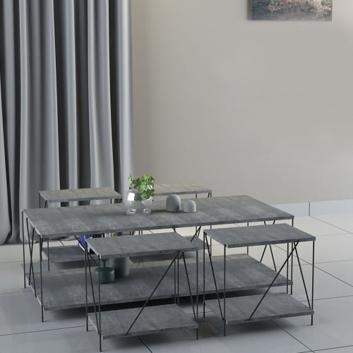 طقم طاولات 5 قطع خشب ماليزي , سطح خشب بقاعدة معدني...