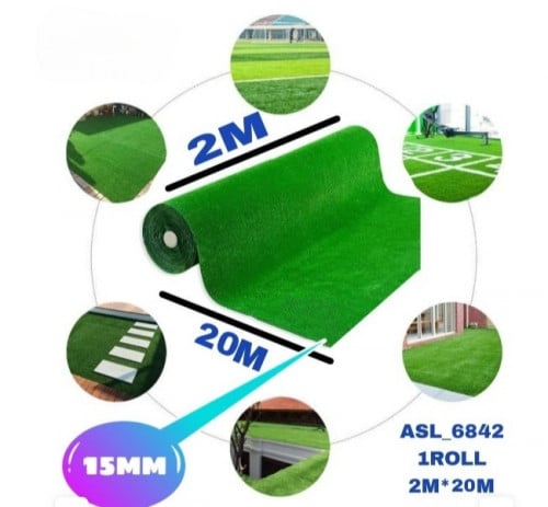 رول عشب صناعي اخضر مقاس 20*2 م بسمك 15ملم للحدائق...