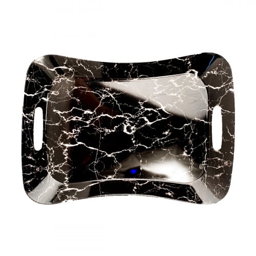 صحون بلاستيك مستطيل رخامي 1 قطعة أسود وأبيض A_12_2