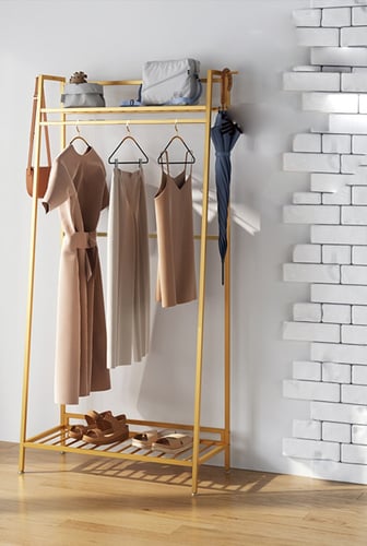استاند تعليق ملابس ذهبي مع 2 رفوف للتخزين 170 سم