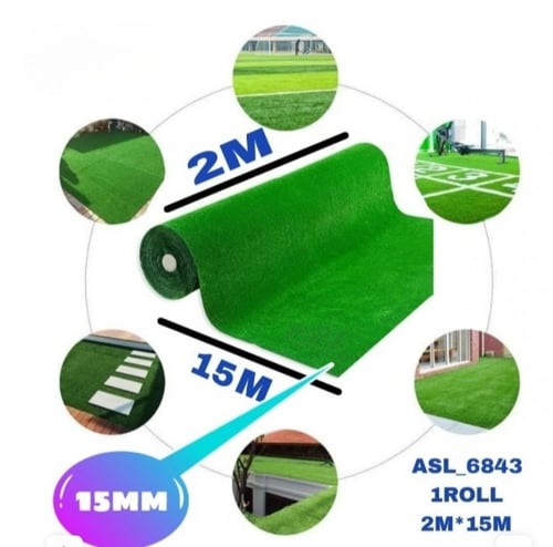 رول للعشب الصناعي أخضر 15ملم مقاس 15*2 م