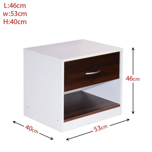 طاولة سرير خشب ماليزي , درج مع رف لون أبيض وبني