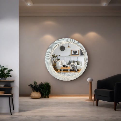 مراية دائرية مودرن مع إضاءة A_13_1