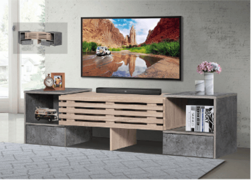 طاولة تلفزيون خشب ماليزي متحركة لون رمادي وخشبي