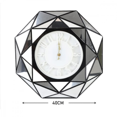 ساعة حائط ديكور بتصميم مرايات مربعة أسود