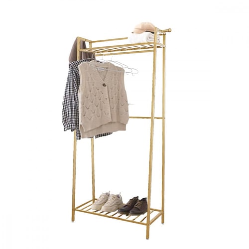 استاند تعليق ملابس ذهبي مع 2 رفوف للتخزين 170 سم