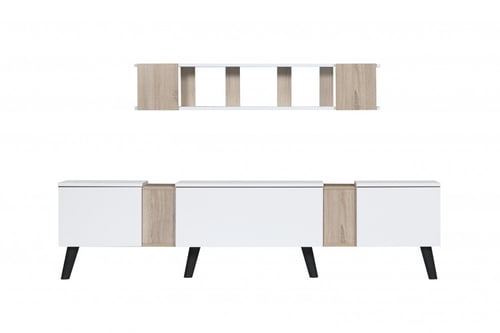 طاوله تلفزيون خشبية 3 درج مع ارفف جدار خشب ماليزي...