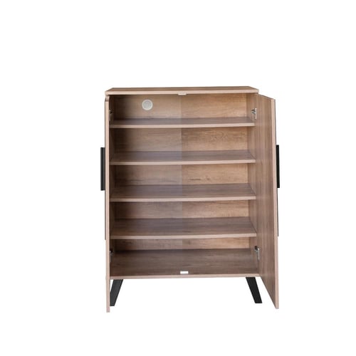 خزانة أحذية بابين خشب ماليزي 80 سم - بيج وأسود