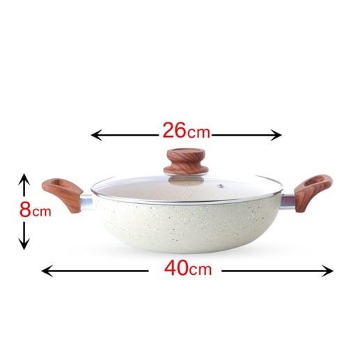 مقلاة عميقة جرانيت بغطاء زجاج