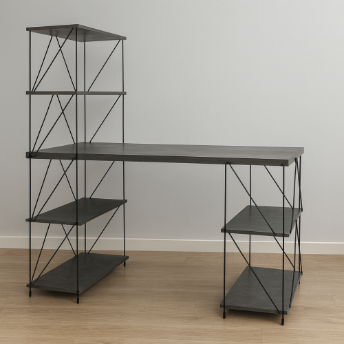 طاولة مكتب مع أرفف جانبية - رمادي