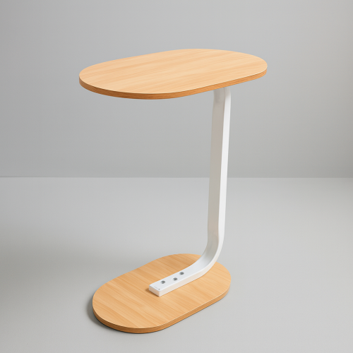 طاولة جانبية بيضاوية - خشبي وأبيض