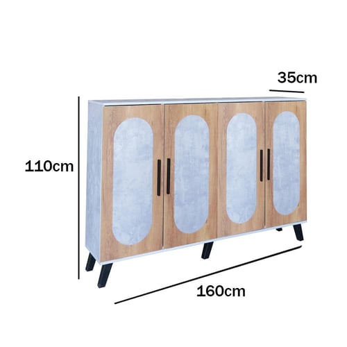 خزانة أحذية 4 أبواب خشب ماليزي 160 سم – رمادي مع خ...