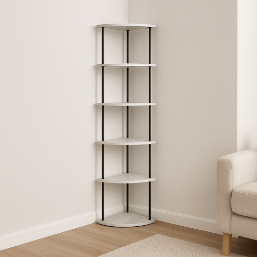 وحدة تخزين رفوف 6 مستويات شكل زاوية - أبيض