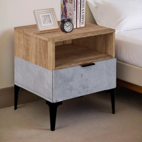 كومودينو درج ورف - خشبي ورمادي