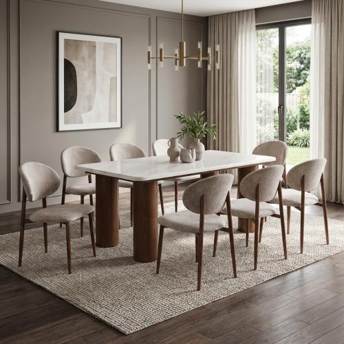 طاولة طعام رخامية 8 كراسي - بيج وبني