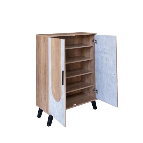 خزانة أحذية بابين خشب ماليزي – خشبي مع رمادي