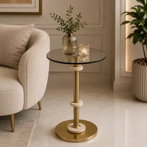 طاولة خدمة مفرد زجاج عنبري وذهبي 55×35 سم بتصميم عصري
