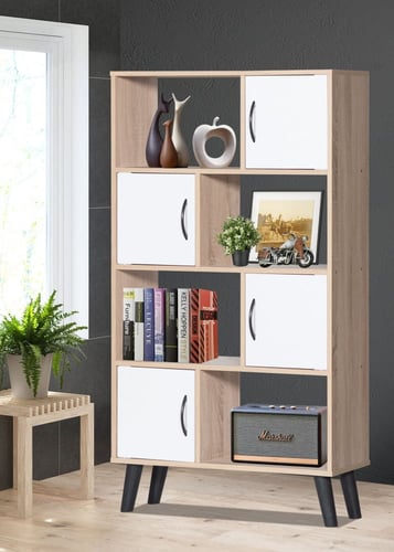 خزانة كتب خشب ماليزي 4 دور رفوف مع ادراج لون خشبي...