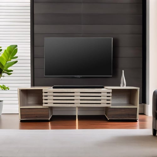 طاولة تلفزيون خشب ماليزي متحركة خشبي وبني