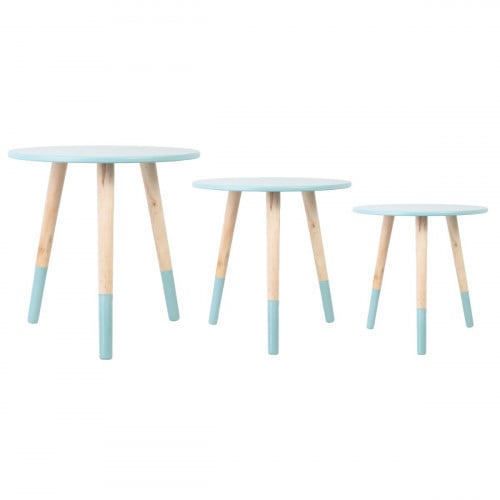 طاولات خشب جانبية مستديرة 3 قطع – لون تيفاني