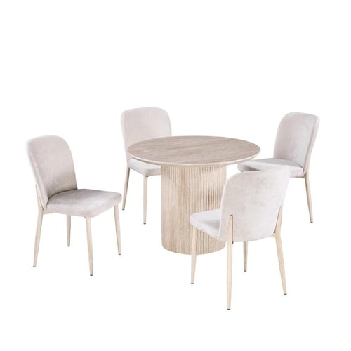 طاولة طعام رخام دائري 4 كراسي - بيج