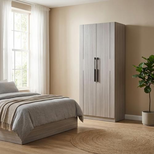 دولاب ملابس درفتين خشب لون رمادي