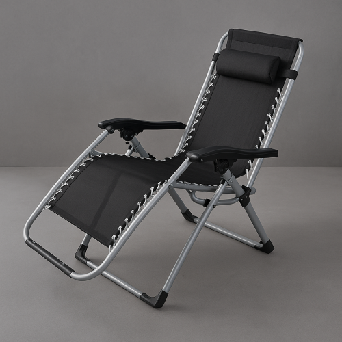 كرسي استرخاء للشاطئ مريح وقابل للطي - أسود