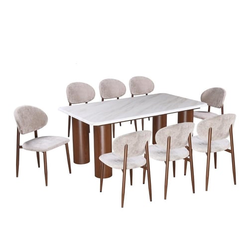 طاولة طعام رخامية 8 كراسي - بيج وبني
