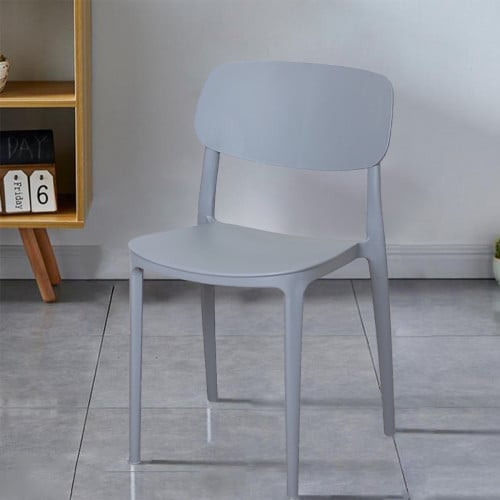 كرسي بلاستيك للطعام لون رمادي بمسند ظهر مريح