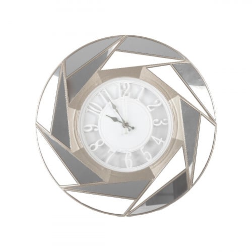 ساعة حائط دائرية مرايات بتصميم منشور لون فضي
