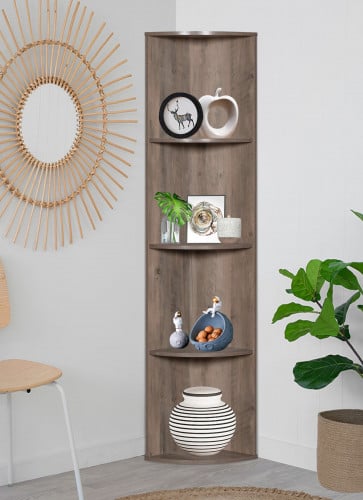 وحدة تخزين رفوف زاوية مقوسة 4 رفوف خشب ماليزي رماد...