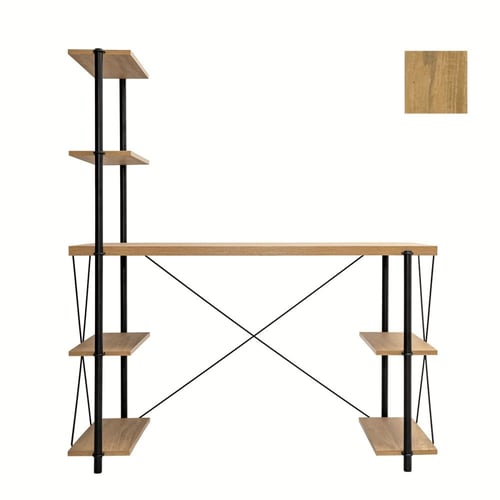 مكتب مع وحدة رفوف - خشبي فاتح