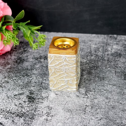 مباخر بولي بشكل مربع مع زخارف جميلة باللون الذهبي-...