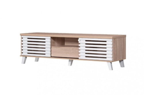 طاولة تلفزيون خشب ماليزي 160 سم لون خشبي وابيض