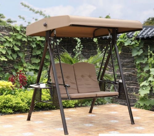 كرسي حديقة مقعدين بأرجوحة مع مظلة