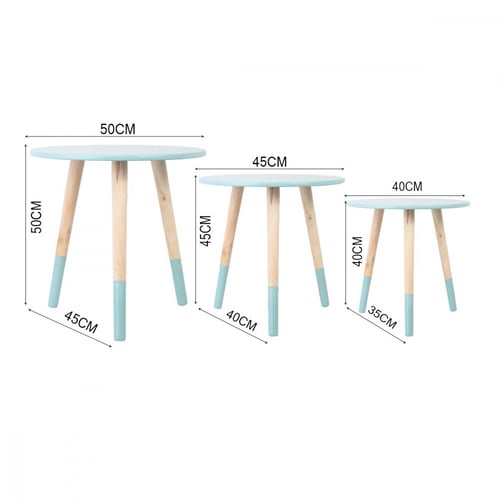 طاولات خشب جانبية مستديرة 3 قطع – لون تيفاني