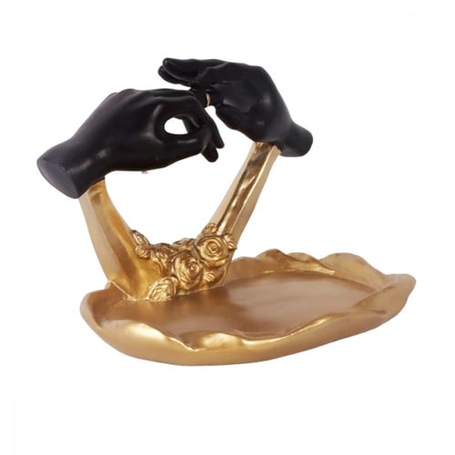 صحن سيراميك مع مجسم يد ذهبي