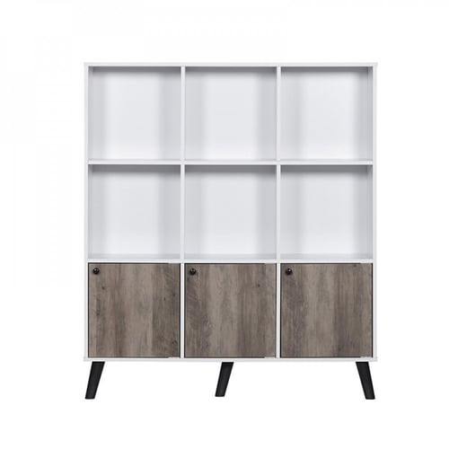 وحدة رفوف تخزين كتب خشب ماليزي أبيض وبني