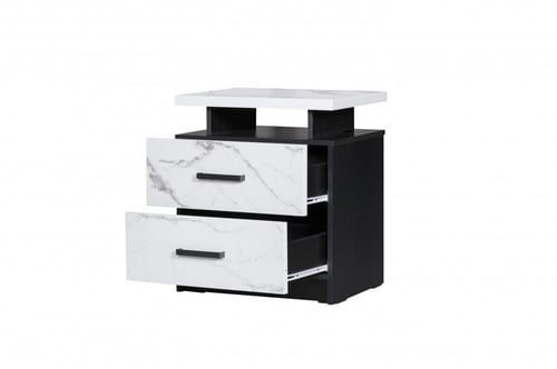 كومودينو درجين ورف علوي خشب ماليزي - أبيض رخامي وأ...