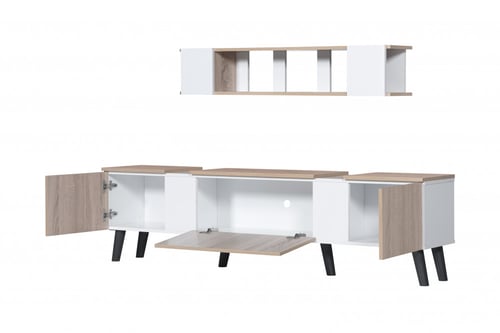 طاوله تلفزيون خشبية 3 درج مع ارفف جدار خشب ماليزي...